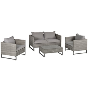 4 PCs PE Rattan Wicker Sofa Set Outdoor Conservatory Furniture Lawn Patio Coffee Table w/ Cushion, Grey