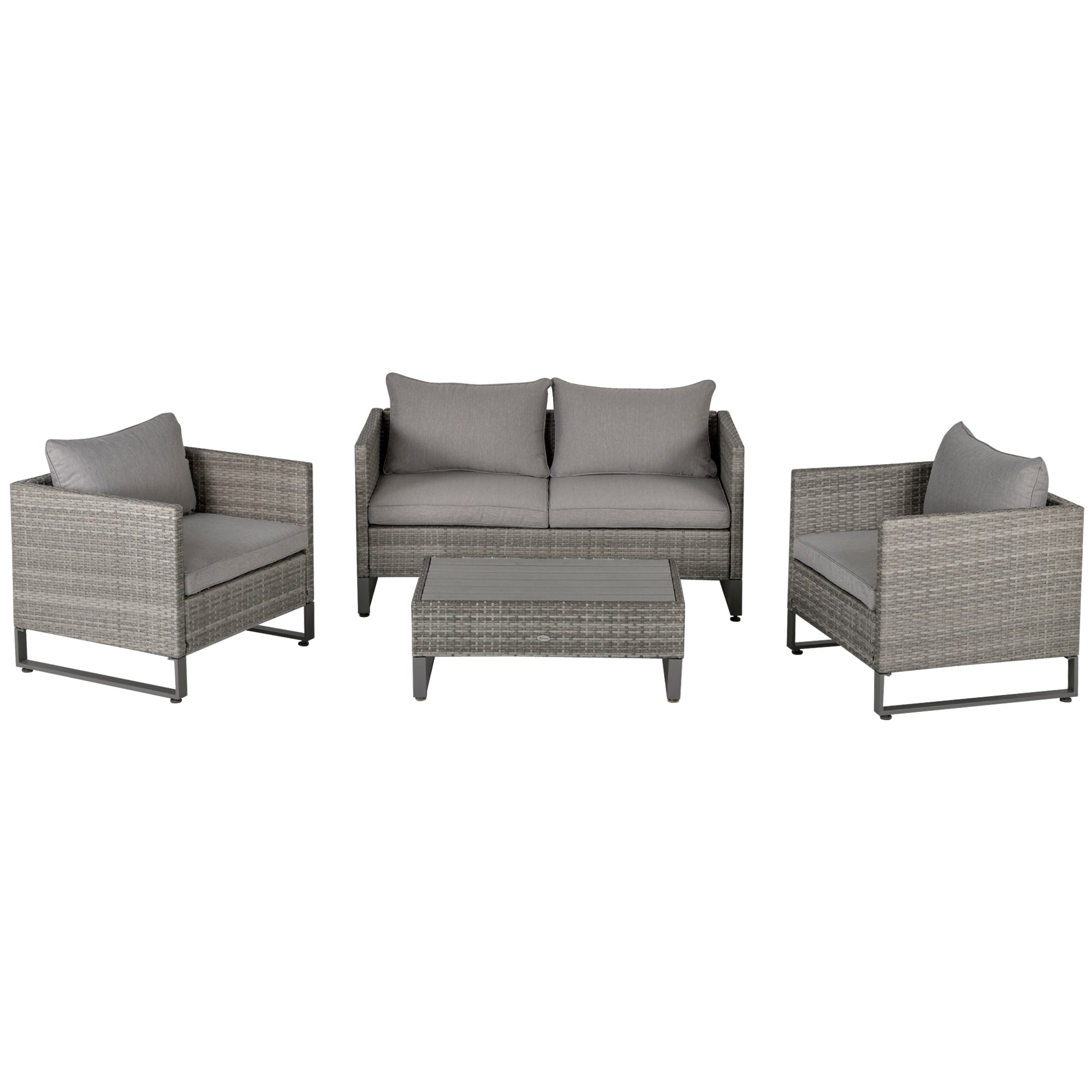 4 PCs PE Rattan Wicker Sofa Set Outdoor Conservatory Furniture Lawn Patio Coffee Table w/ Cushion, Grey