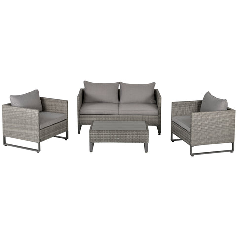 Image of 4 PCs PE Rattan Wicker Sofa Set Outdoor Conservatory Furniture Lawn Patio Coffee Table w/ Cushion, Grey