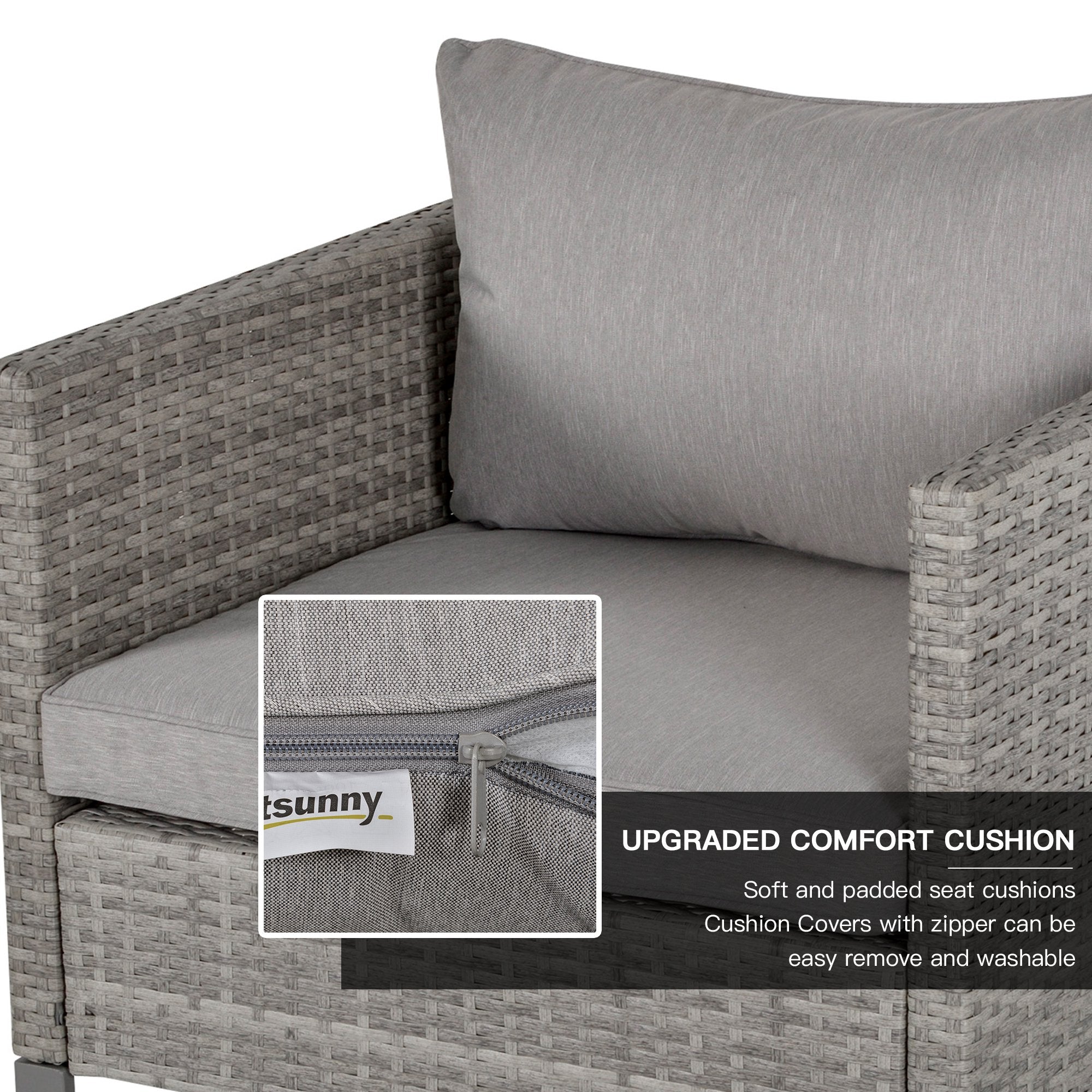 4 PCs PE Rattan Wicker Sofa Set Outdoor Conservatory Furniture Lawn Patio Coffee Table w/ Cushion, Grey