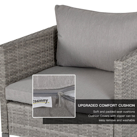 Image of 4 PCs PE Rattan Wicker Sofa Set Outdoor Conservatory Furniture Lawn Patio Coffee Table w/ Cushion, Grey