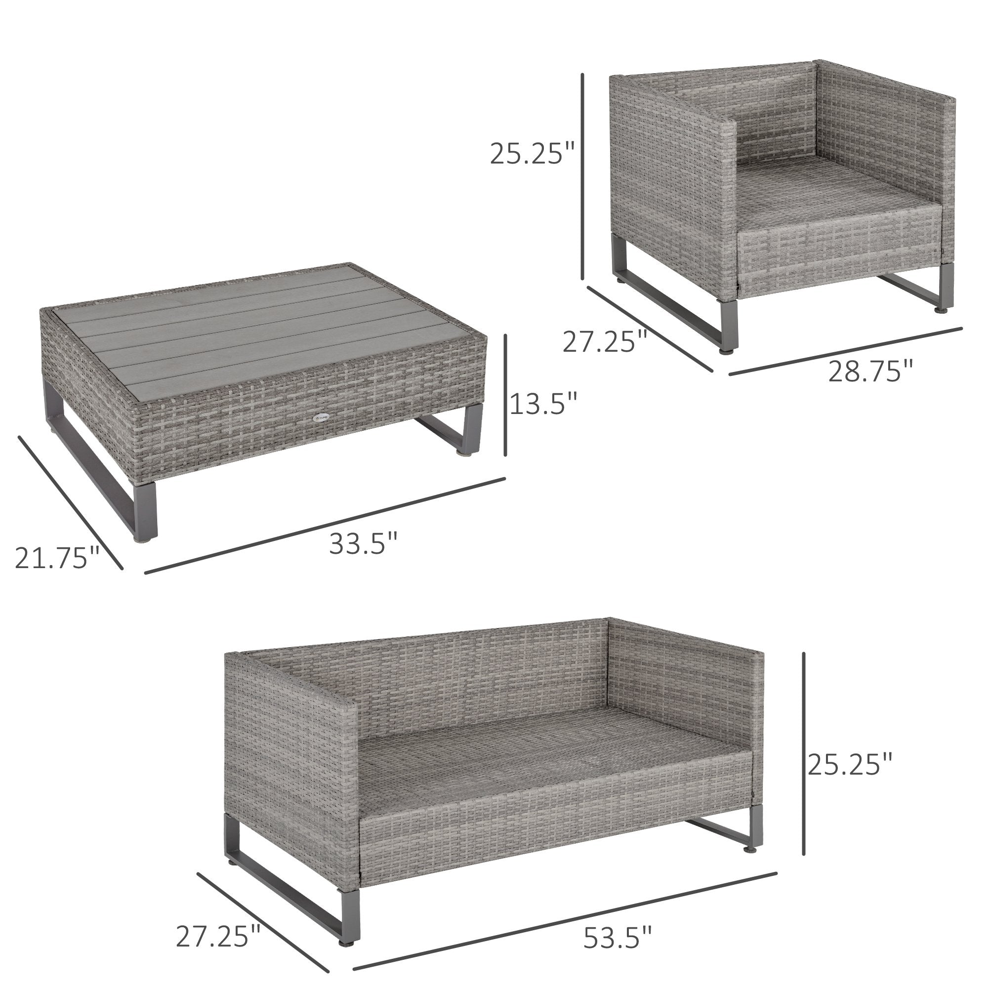 4 PCs PE Rattan Wicker Sofa Set Outdoor Conservatory Furniture Lawn Patio Coffee Table w/ Cushion, Grey