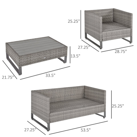 Image of 4 PCs PE Rattan Wicker Sofa Set Outdoor Conservatory Furniture Lawn Patio Coffee Table w/ Cushion, Grey