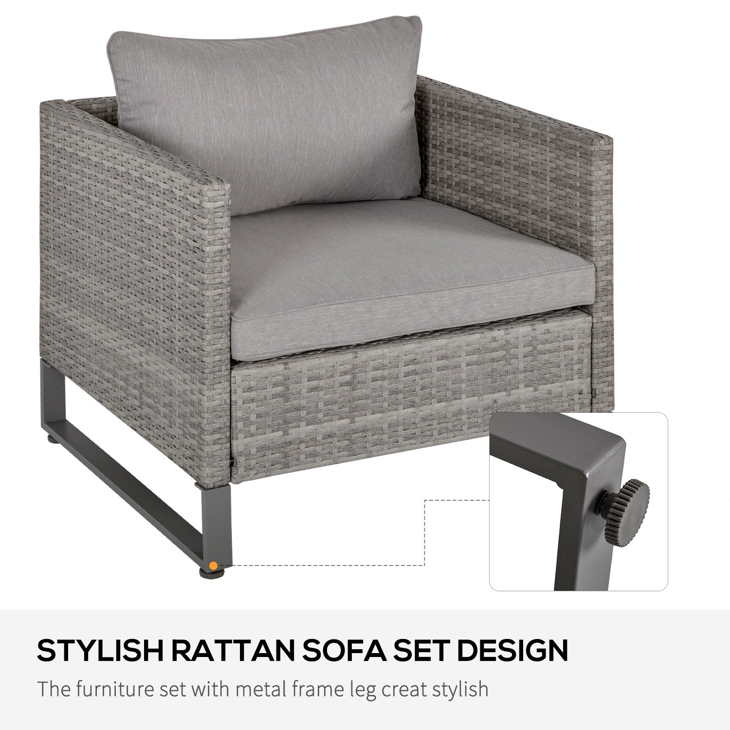 4 PCs PE Rattan Wicker Sofa Set Outdoor Conservatory Furniture Lawn Patio Coffee Table w/ Cushion, Grey
