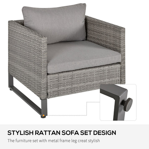 Image of 4 PCs PE Rattan Wicker Sofa Set Outdoor Conservatory Furniture Lawn Patio Coffee Table w/ Cushion, Grey