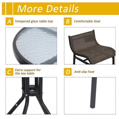 Image of 3pcs Outdoor Patio Pub Set Garden High Bistro Set 1 Table & 2 Bar Stool Dining Chat Set All Weather