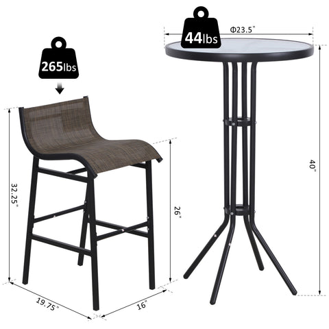 Image of 3pcs Outdoor Patio Pub Set Garden High Bistro Set 1 Table & 2 Bar Stool Dining Chat Set All Weather