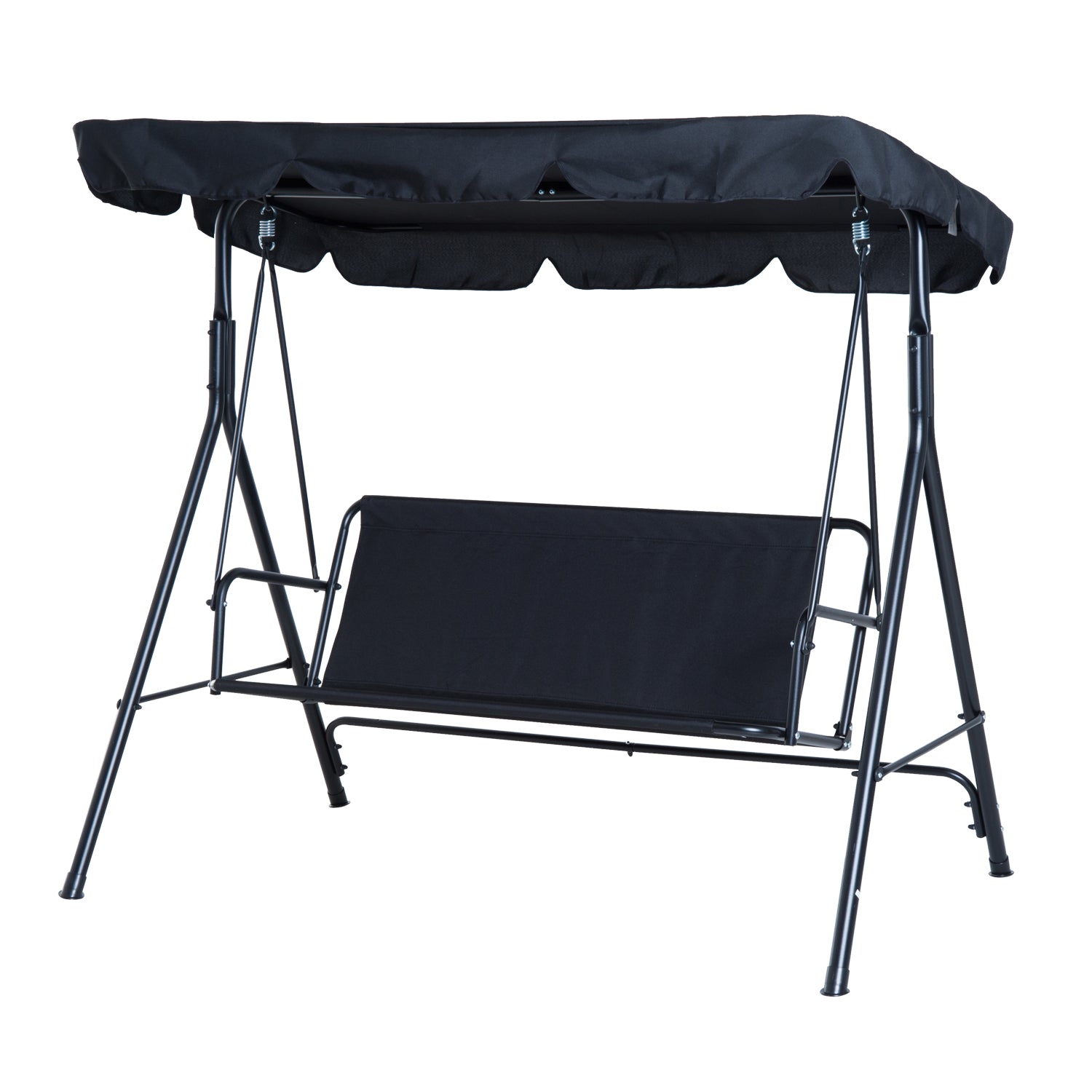 Metal 3-Seater Outdoor Patio Swing with Canopy Cushioned Garden Lounger Black