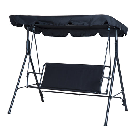 Image of Metal 3-Seater Outdoor Patio Swing with Canopy Cushioned Garden Lounger Black