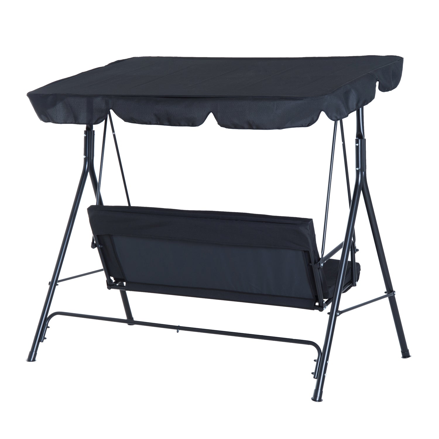 Metal 3-Seater Outdoor Patio Swing with Canopy Cushioned Garden Lounger Black