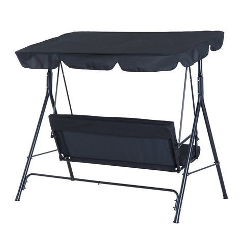 Image of Metal 3-Seater Outdoor Patio Swing with Canopy Cushioned Garden Lounger Black