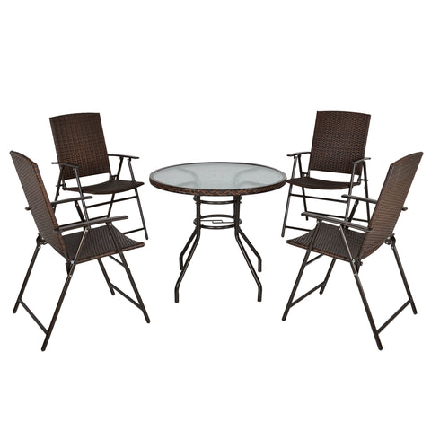 Image of Rattan Wicker Patio Bar Chair Set UV Resistant Garden Furniture Set Outdoor & Indoor w/ Glass & Umbrella Hole Table Brown