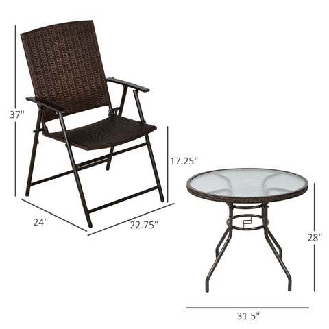Image of Rattan Wicker Patio Bar Chair Set UV Resistant Garden Furniture Set Outdoor & Indoor w/ Glass & Umbrella Hole Table Brown