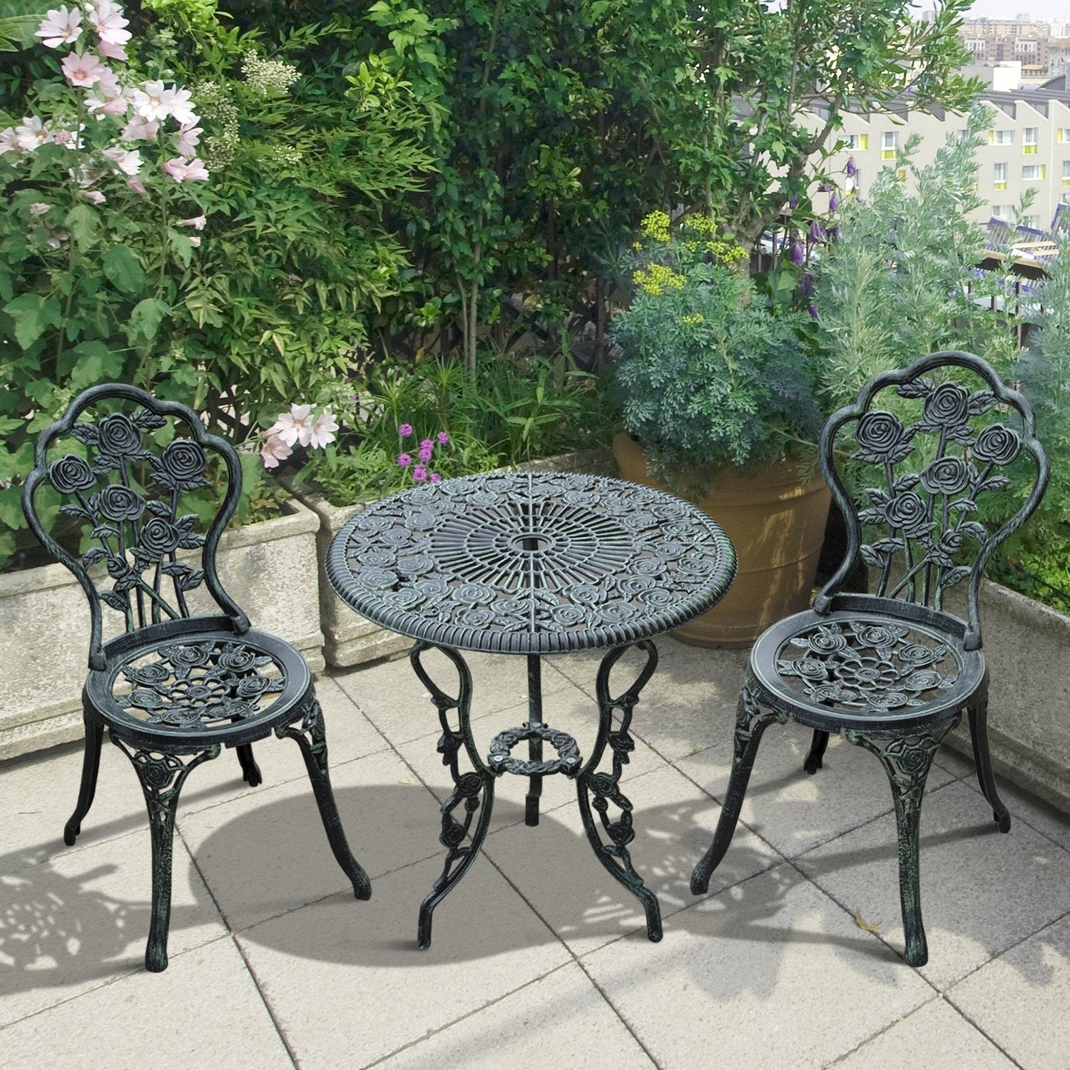 3pc Patio Bistro Set Table Chair Outdoor Garden Furniture Antique Green