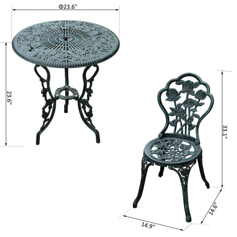 Image of 3pc Patio Bistro Set Table Chair Outdoor Garden Furniture Antique Green