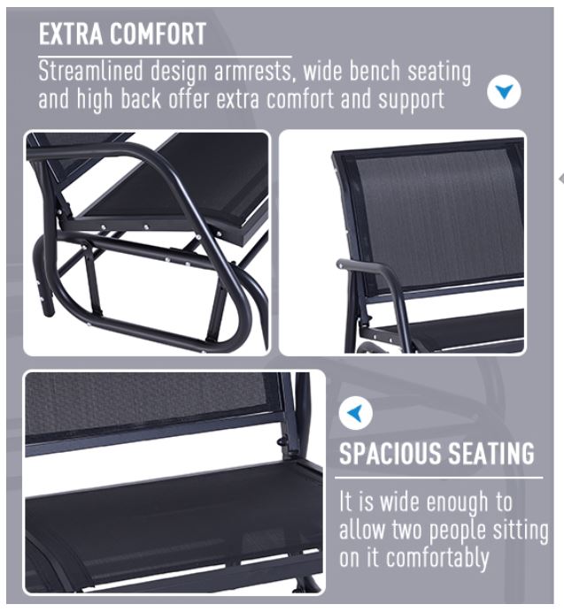 Patio Double Glider Bench Swing Chair Rocker Heavy-Duty Outdoor Garden Black