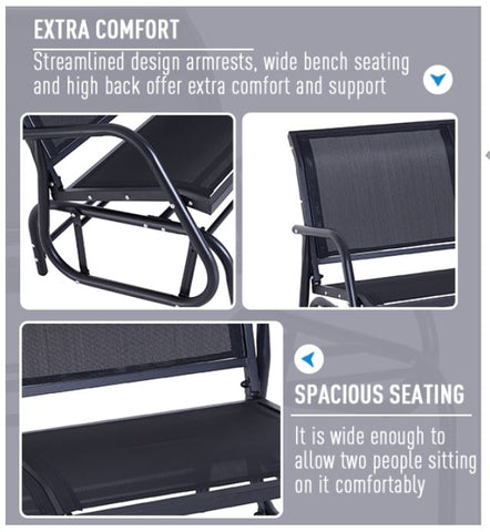 Image of Patio Double Glider Bench Swing Chair Rocker Heavy-Duty Outdoor Garden Black