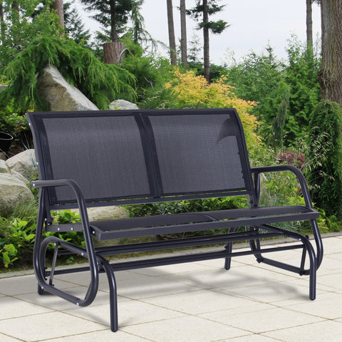 Image of Patio Double Glider Bench Swing Chair Rocker Heavy-Duty Outdoor Garden Black