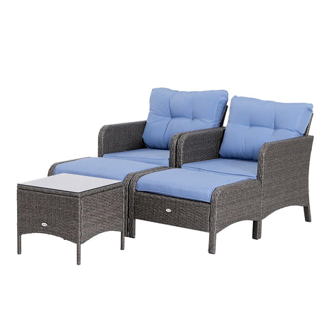 Image of 5pcs Patio Rattan Furniture Set Tea Table Footstool w/ Cushion