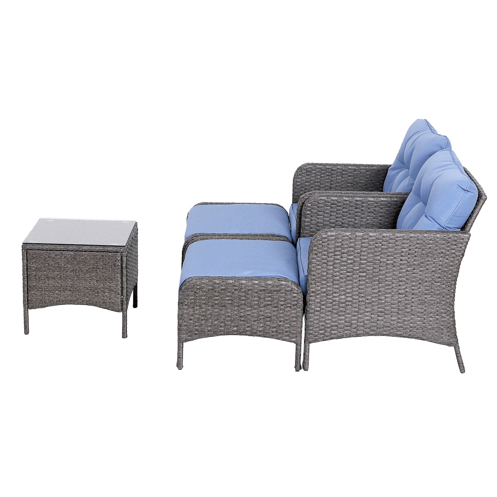 5pcs Patio Rattan Furniture Set Tea Table Footstool w/ Cushion