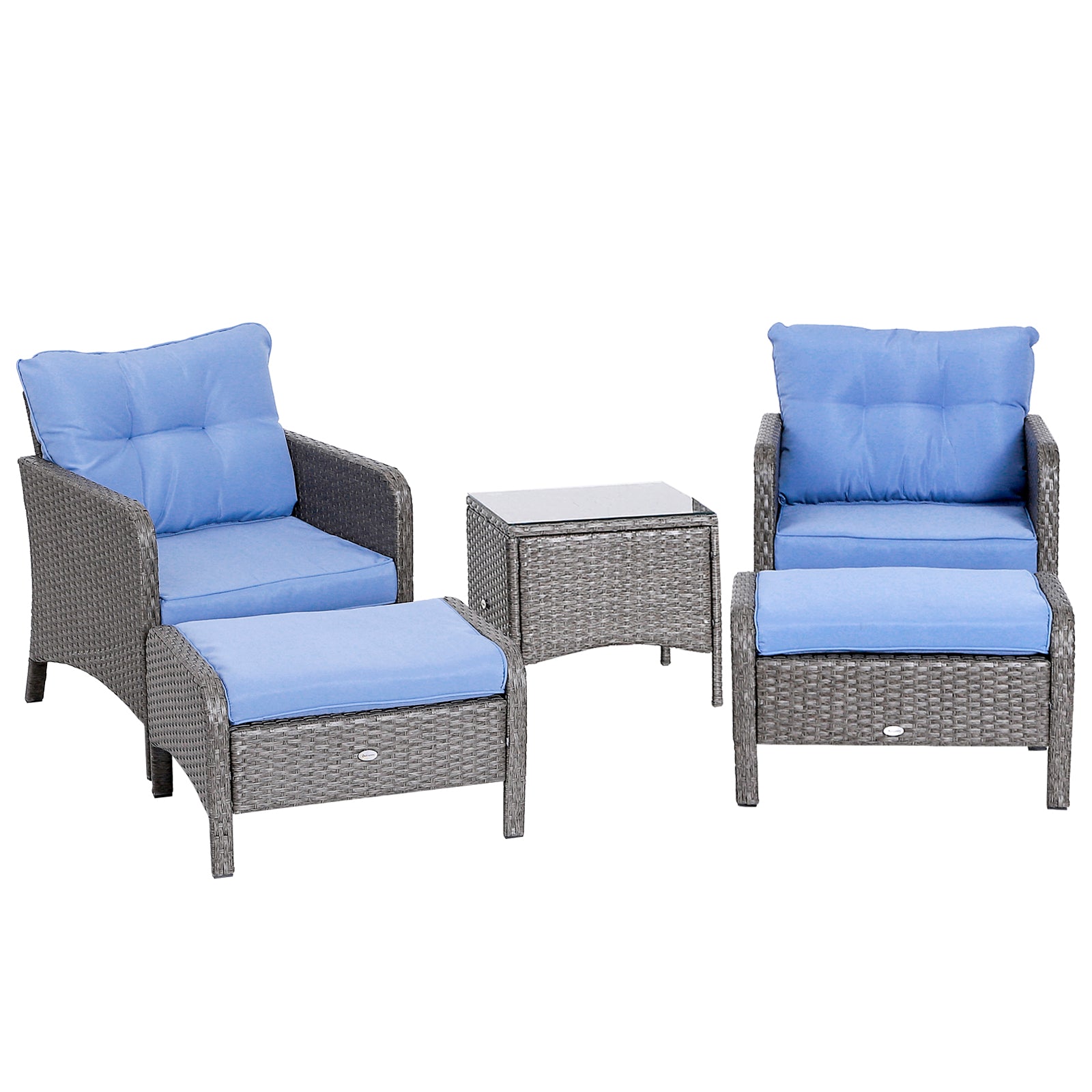 5pcs Patio Rattan Furniture Set Tea Table Footstool w/ Cushion