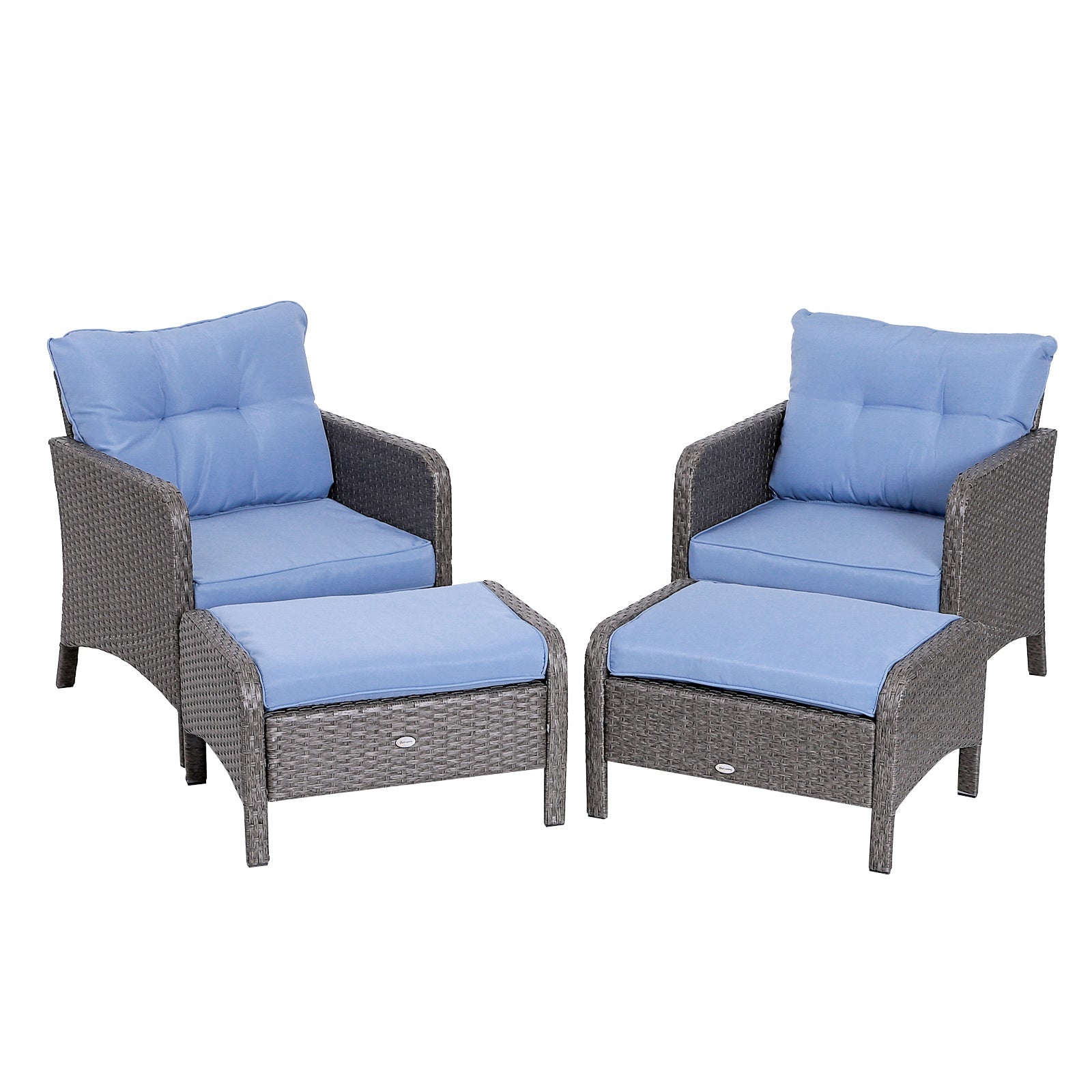 5pcs Patio Rattan Furniture Set Tea Table Footstool w/ Cushion