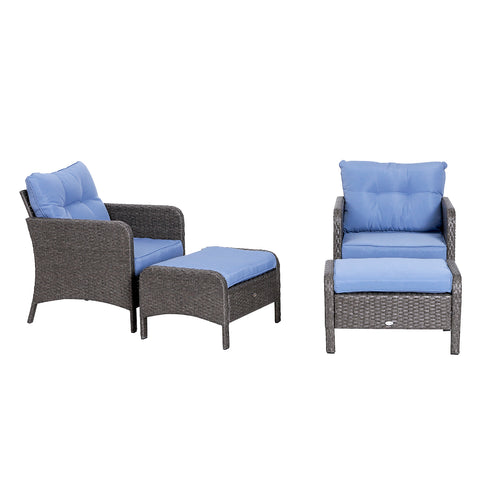 Image of 5pcs Patio Rattan Furniture Set Tea Table Footstool w/ Cushion