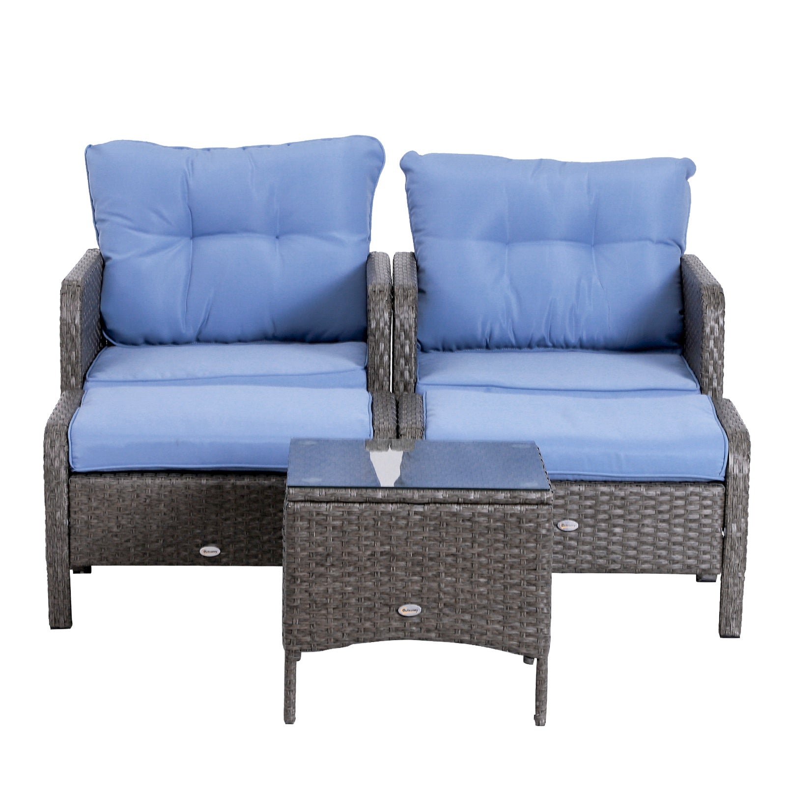 5pcs Patio Rattan Furniture Set Tea Table Footstool w/ Cushion