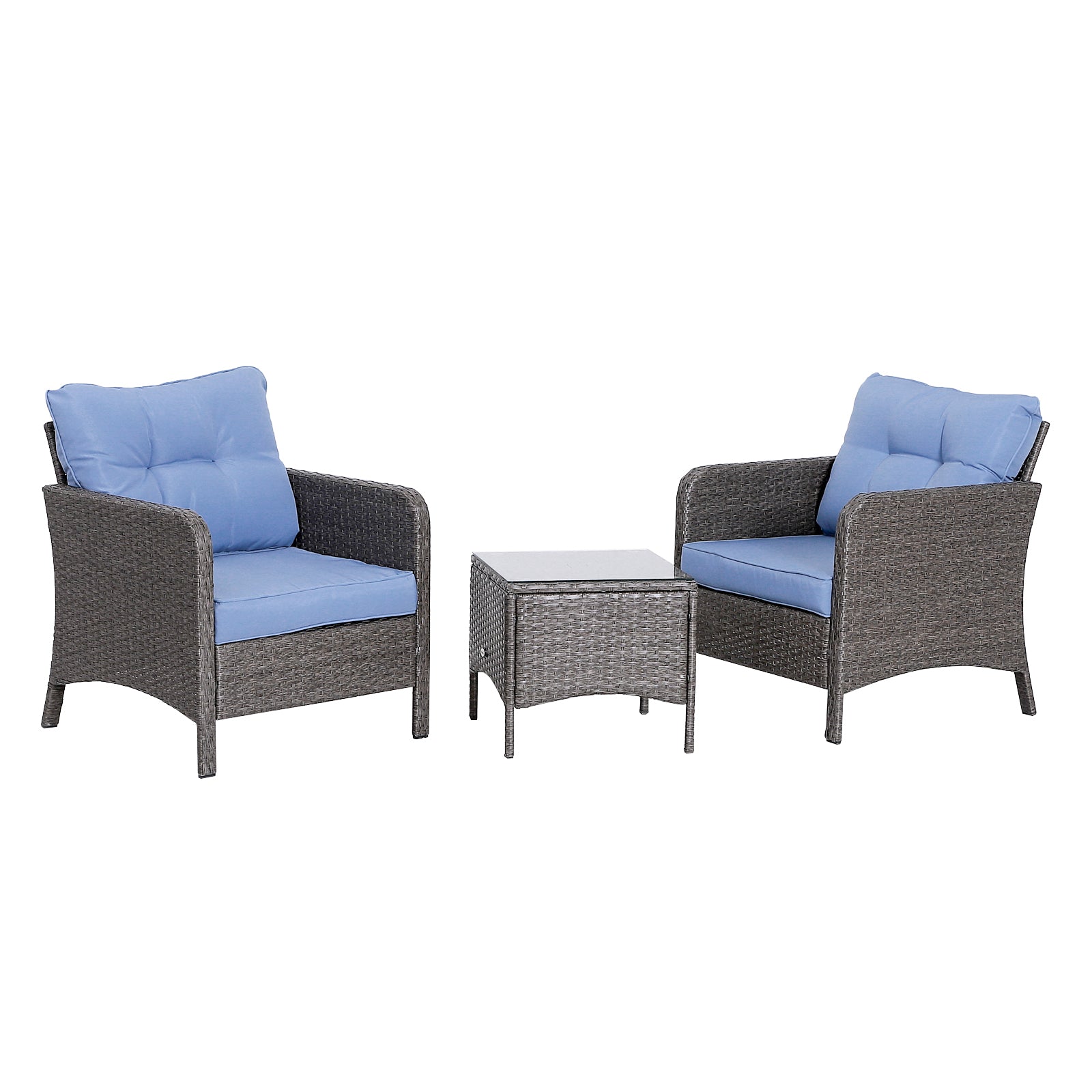 5pcs Patio Rattan Furniture Set Tea Table Footstool w/ Cushion