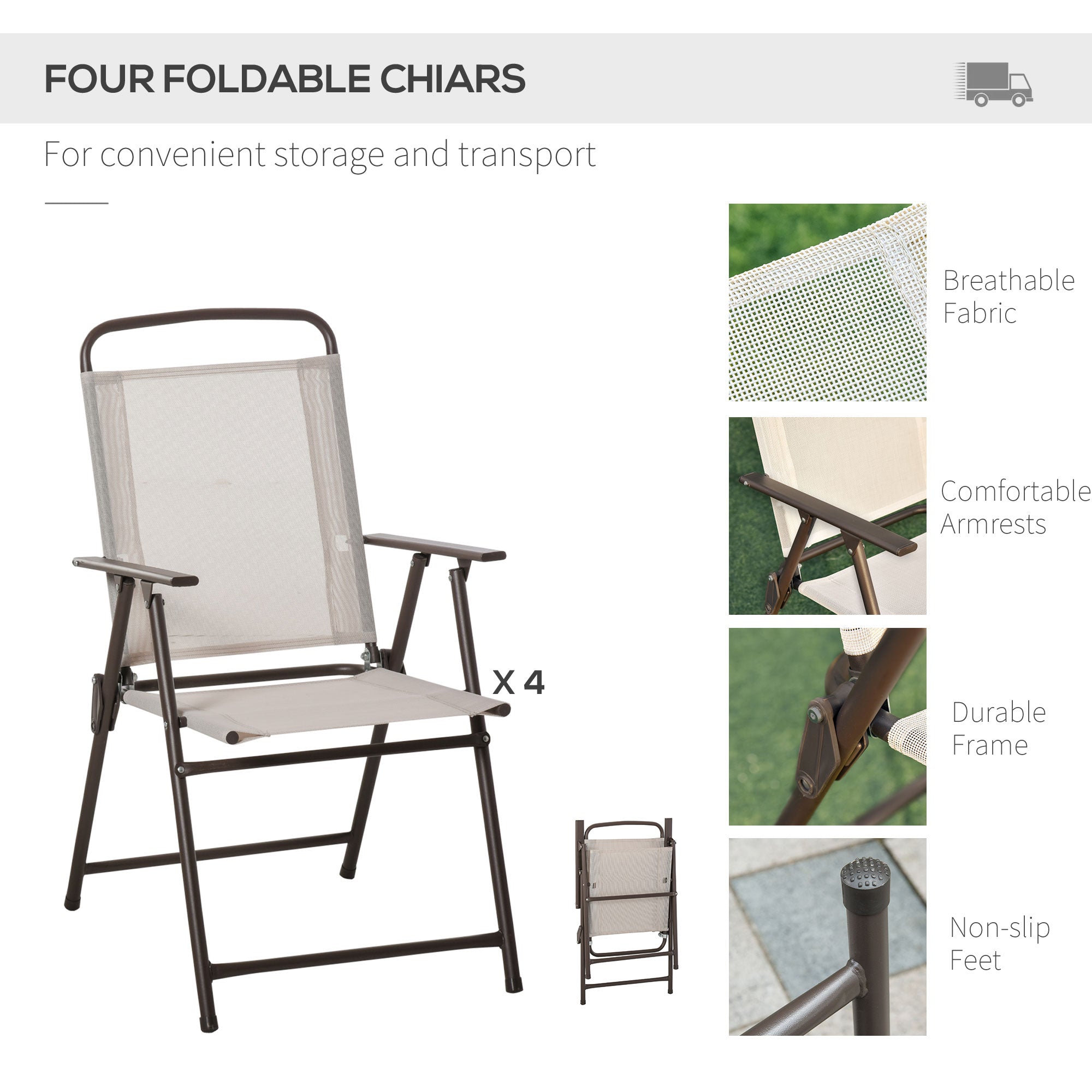 6Pc Patio Umbrella Set Garden Bistro Table Foldable Chairs Outdoor Furniture Cream-white