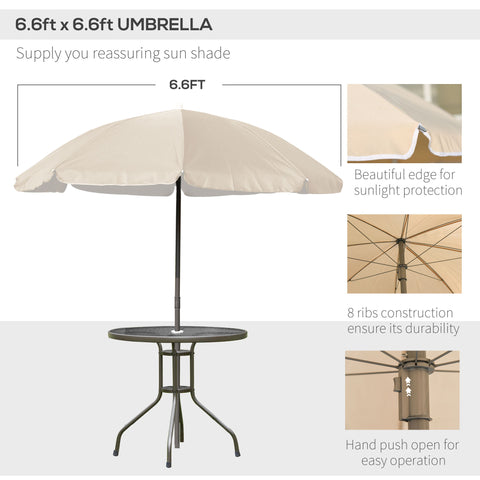 Image of 6Pc Patio Umbrella Set Garden Bistro Table Foldable Chairs Outdoor Furniture Cream-white