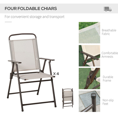 Image of 6Pc Patio Umbrella Set Garden Bistro Table Foldable Chairs Outdoor Furniture Cream-white