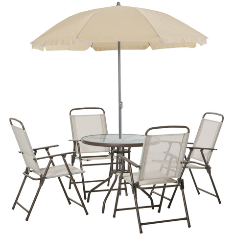 Image of 6Pc Patio Umbrella Set Garden Bistro Table Foldable Chairs Outdoor Furniture Cream-white