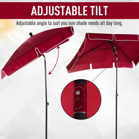 Image of 7x4ft Rectangle Tilt Patio Umbrella Outdoor Sunshade Canopy UV Protection Red