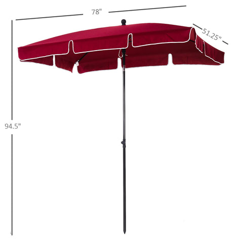 Image of 7x4ft Rectangle Tilt Patio Umbrella Outdoor Sunshade Canopy UV Protection Red