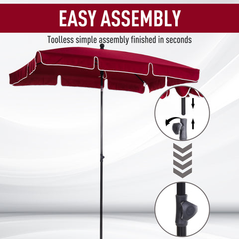 Image of 7x4ft Rectangle Tilt Patio Umbrella Outdoor Sunshade Canopy UV Protection Red