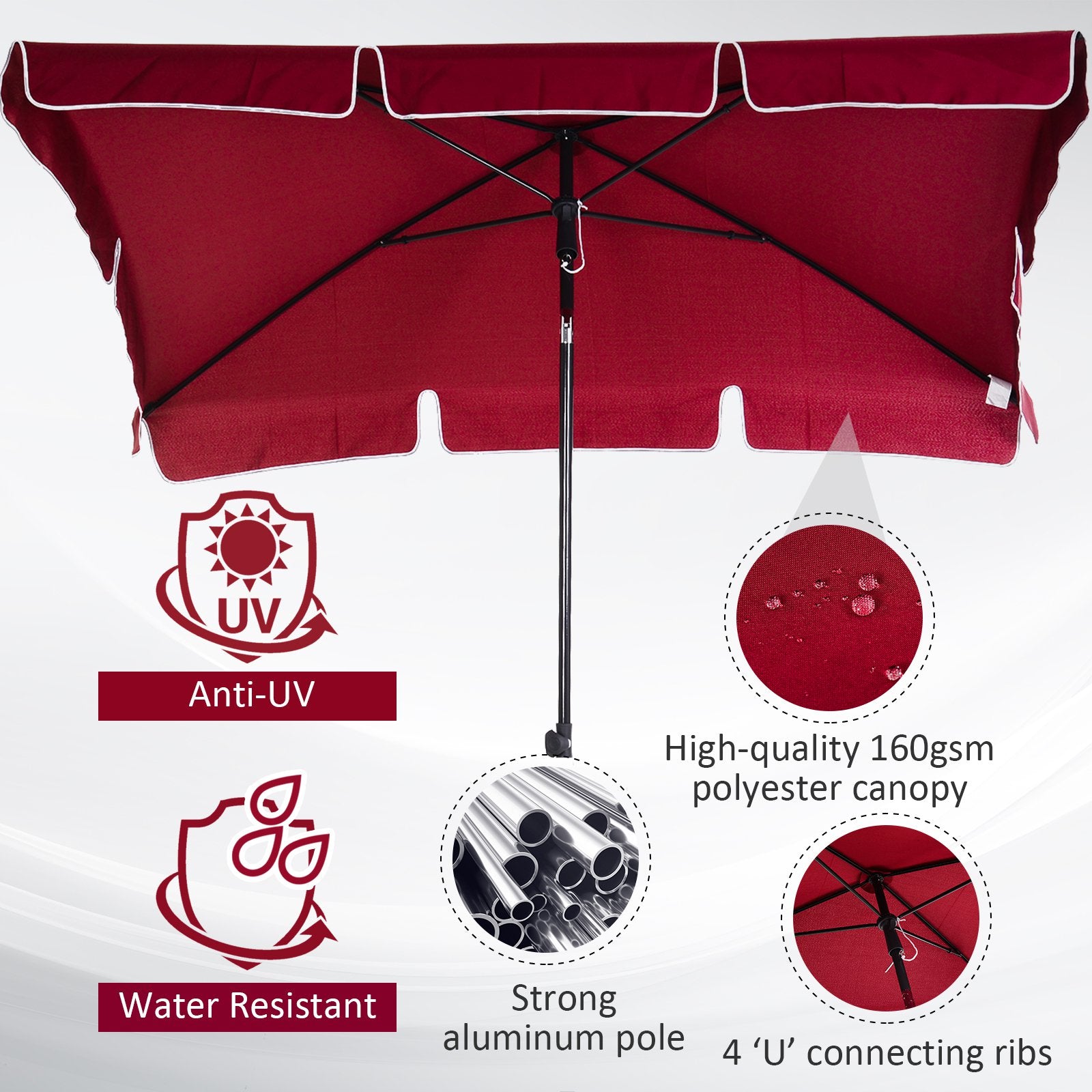 7x4ft Rectangle Tilt Patio Umbrella Outdoor Sunshade Canopy UV Protection Red