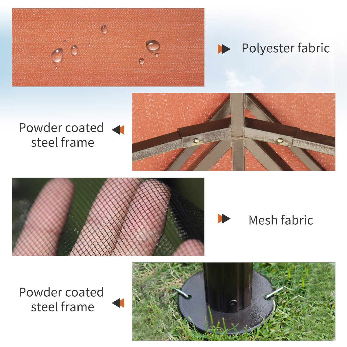 10’x13’ Steel Frame Double Top Gazebo Canopy w/ Mesh Netting Coffee