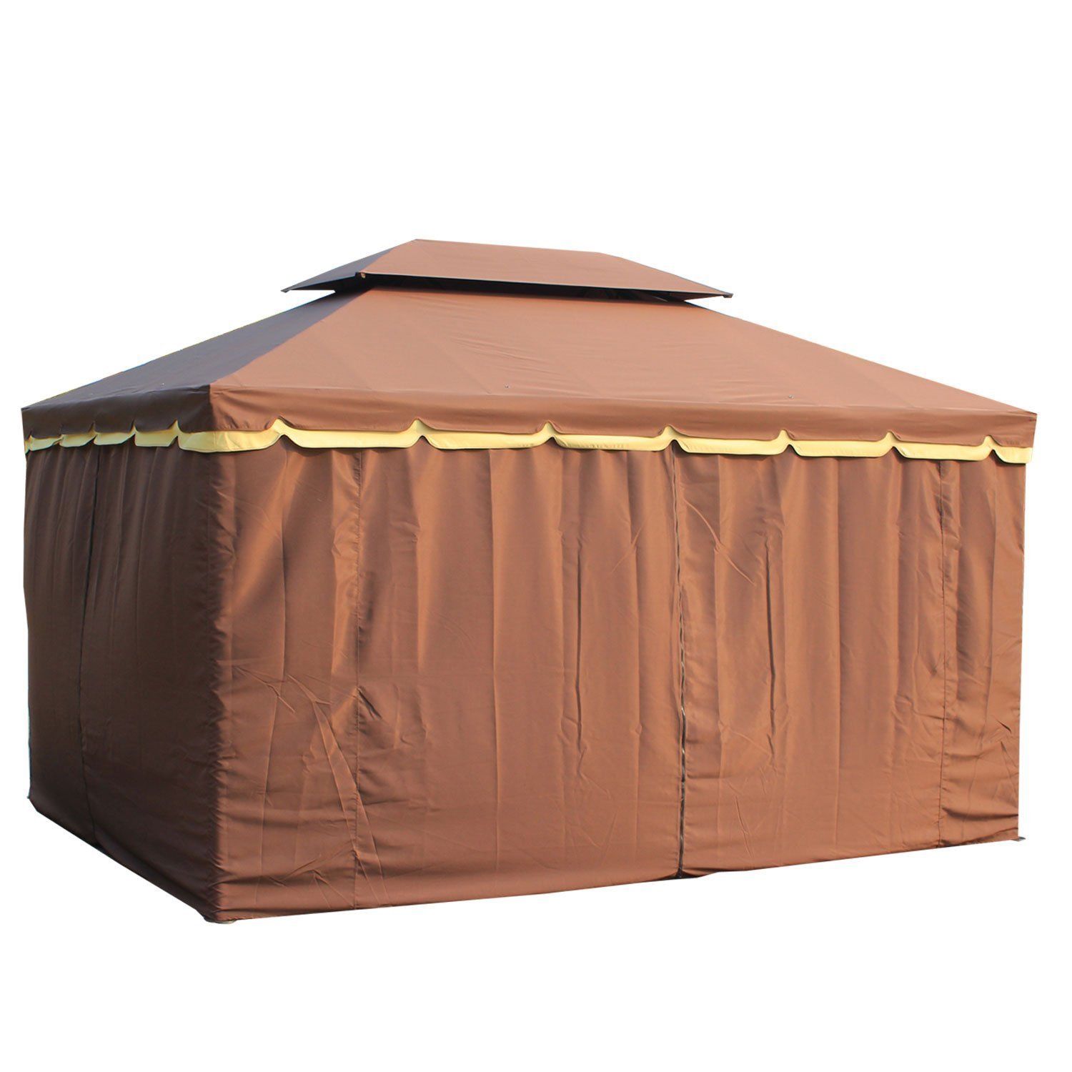 10’x13’ Steel Frame Double Top Gazebo Canopy w/ Mesh Netting Coffee