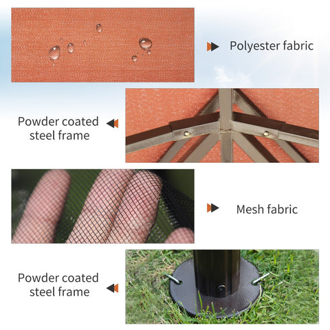 Image of 10’x13’ Steel Frame Double Top Gazebo Canopy w/ Mesh Netting Coffee