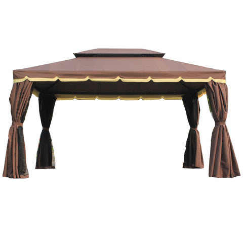 Image of 10’x13’ Steel Frame Double Top Gazebo Canopy w/ Mesh Netting Coffee