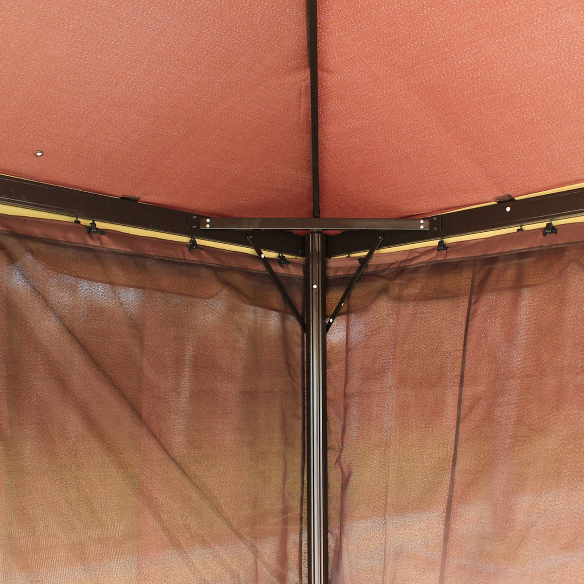 10’x13’ Steel Frame Double Top Gazebo Canopy w/ Mesh Netting Coffee