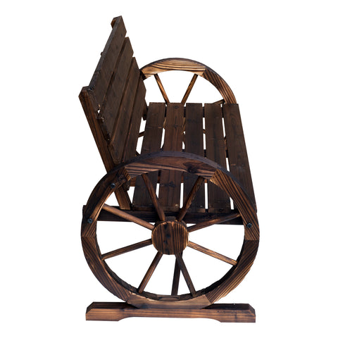 Image of 42" Wood Wagon Wheel Bench Garden Love-seat Rustic Seat Relaxing Lounge Chair Outdoor Decorative Seat Park Decor