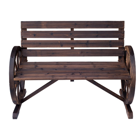 Image of 42" Wood Wagon Wheel Bench Garden Love-seat Rustic Seat Relaxing Lounge Chair Outdoor Decorative Seat Park Decor