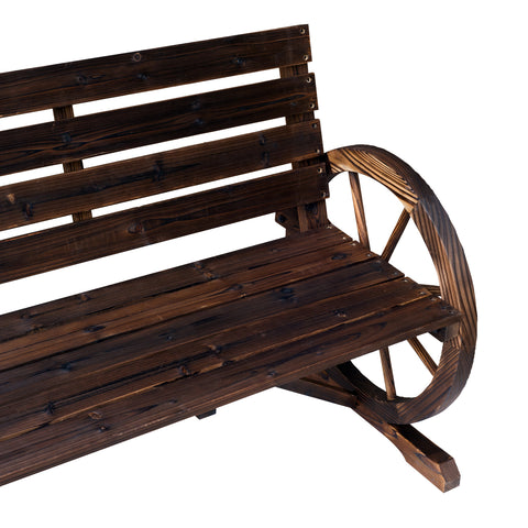 Image of 42" Wood Wagon Wheel Bench Garden Love-seat Rustic Seat Relaxing Lounge Chair Outdoor Decorative Seat Park Decor