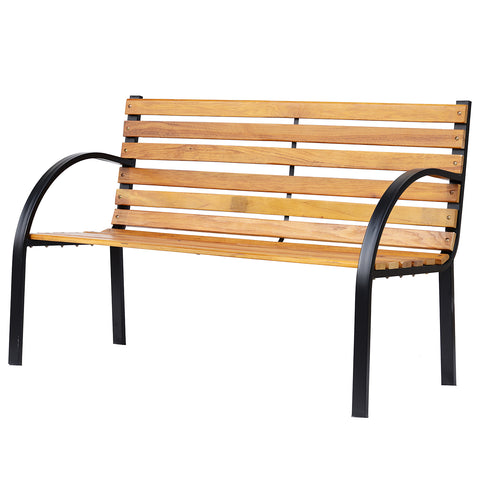 Image of Garden Outdoor Patio 2-Person Wooden Bench Park Yard Furniture Loveseat Steel Frame