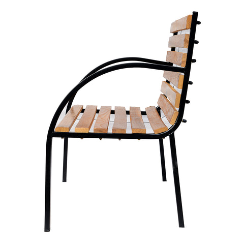 Image of Garden Outdoor Patio 2-Person Wooden Bench Park Yard Furniture Loveseat Steel Frame