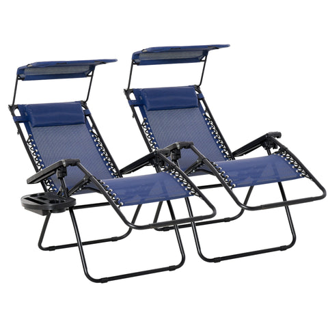 Image of 2 piece Zero Gravity Chair Adjustable Patio Lounge Chair Reclining Seat W/ Cup Holder & Canopy Shade