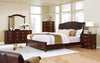 FurnitureMattressDirect- BEDROOM SET WITH LEATHER INSERT HEAD BOARD 8 PC - BROWN CHERRY