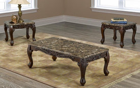 FurnitureMattressDirect- COFFEE TABLE SET WITH MABLE TOP - 3 PC - ESPRESSO